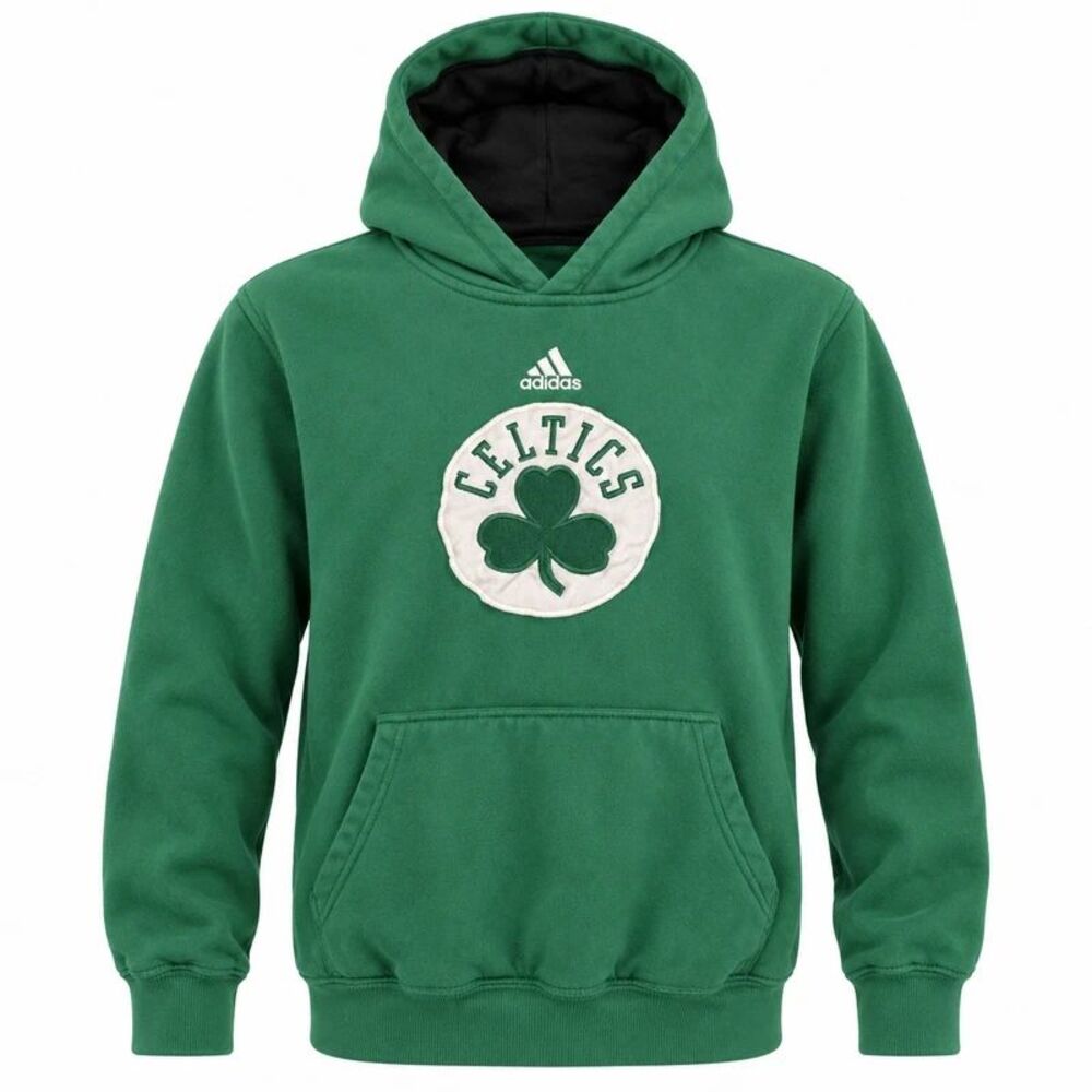 Adidas Boston Celtics Green Logo Fleece Hoodie Sweatshirt | Size L